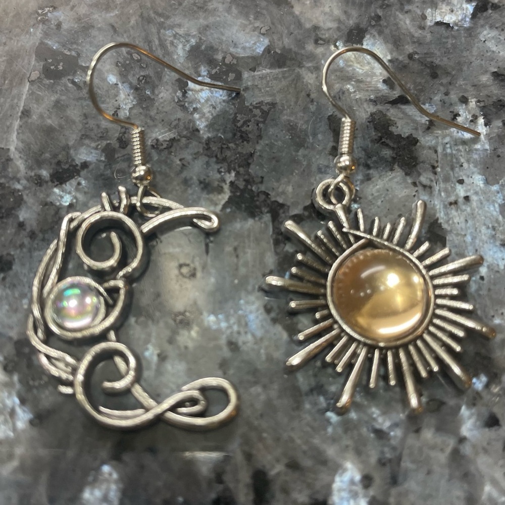 2/$25 or 3/$35 Sunstone & moonstone silver tone sun and moon eclectic jewelry